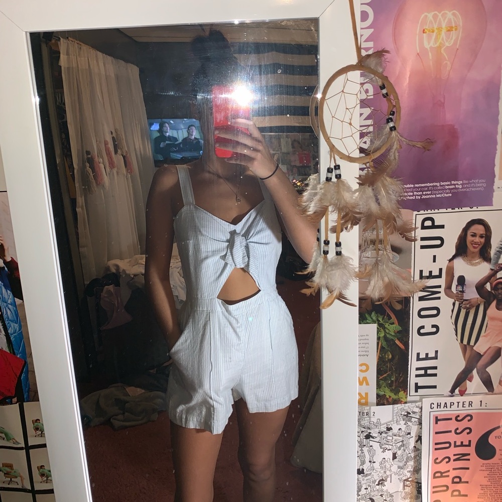 Blue and White pinstripe ROMPER